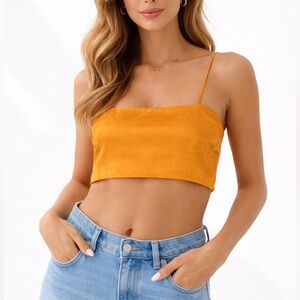 L’Academie Los Angeles Shirt XS Crop Tube Top Orange Zip Back Spaghetti Strap